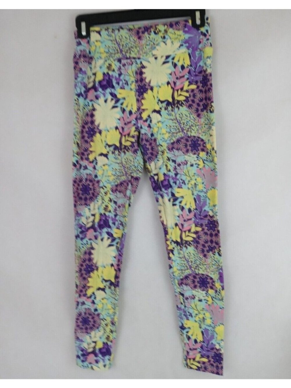 LuLaRoe OS Leggings Purple With Colorful Pastel Floral Designs
